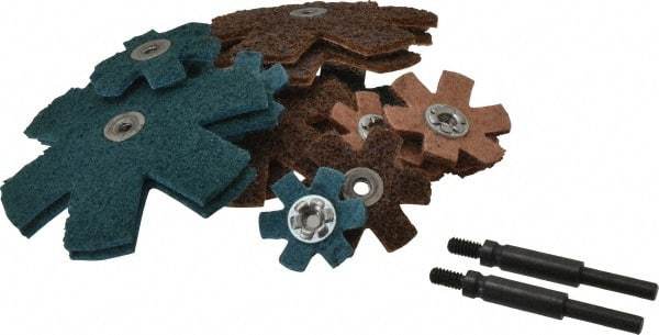 3M - 18 Piece Aluminum Oxide Sanding Star Kit - 25,100 Max RPM, Includes 2, 3, 4 & 4-1/2" Diam Coarse & Fine Sanding Stars, with Mandrel - Eagle Tool & Supply