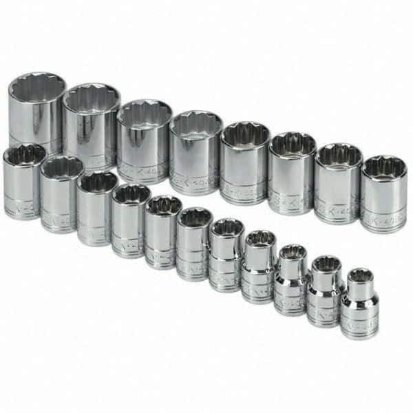 SK - 1/2" Drive Standard Socket Set - 10 to 28mm, Metric Measurement Standard - Eagle Tool & Supply