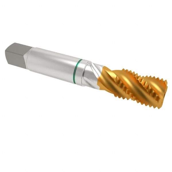 Guhring - 3/4-10 UNC 4 Flute 2B Modified Bottoming Spiral Flute Tap - Cobalt, TiN Finish, 4-1/4" OAL, Right Hand Flute, Right Hand Thread, Series 3922 - Eagle Tool & Supply