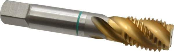 Guhring - 7/8-9 UNC 4 Flute 2B Modified Bottoming Spiral Flute Tap - Cobalt, TiN Finish, 4-11/16" OAL, Right Hand Flute, Right Hand Thread, Series 3922 - Eagle Tool & Supply