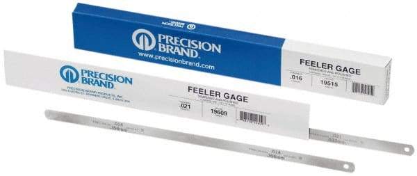 Precision Brand - 0.007 Inch Thick x 1/2 Inch Wide x 12 Inch Leaf Length, Parallel Feeler Gage - High Carbon Steel - Eagle Tool & Supply