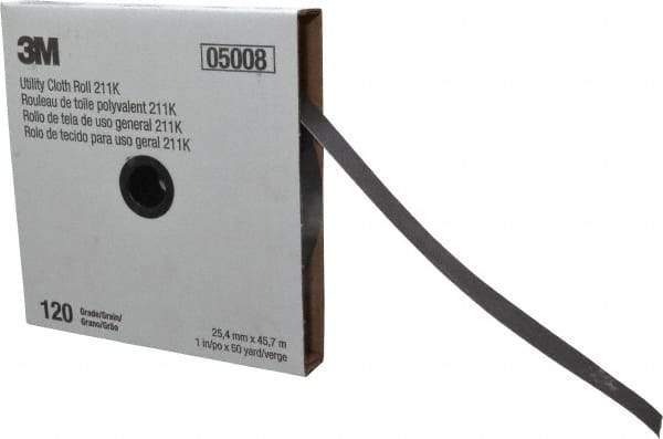 3M - 1" x 50 Yd 120 Grit Aluminum Oxide Cloth Roll - Fine Grade, J Weighted Backing - Eagle Tool & Supply