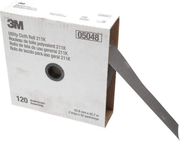 3M - 2" x 50 Yd 120 Grit Aluminum Oxide Cloth Roll - Fine Grade, J Weighted Backing - Eagle Tool & Supply