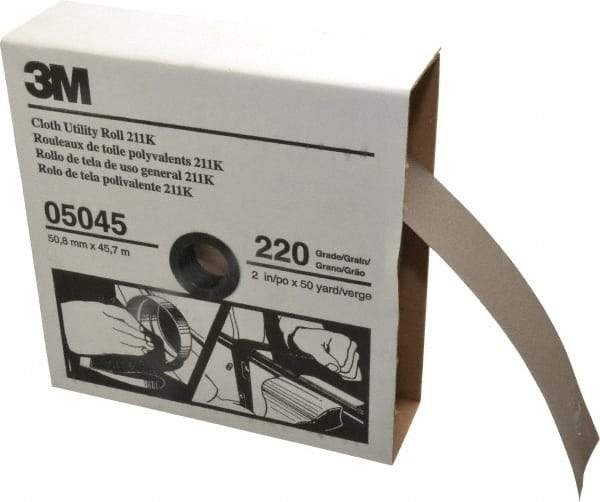 3M - 2" x 50 Yd 220 Grit Aluminum Oxide Cloth Roll - Very Fine Grade, J Weighted Backing - Eagle Tool & Supply