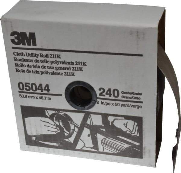 3M - 2" x 50 Yd 240 Grit Aluminum Oxide Cloth Roll - Very Fine Grade, J Weighted Backing - Eagle Tool & Supply