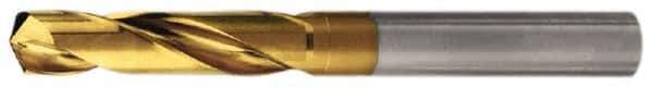 Walter-Titex - 0.4252" 140° Spiral Flute Solid Carbide Screw Machine Drill Bit - TiN Finish, Right Hand Cut, 1-27/32" Flute Length, 3-3/4" OAL, Standard Point, Straight Shank - Eagle Tool & Supply