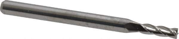 M.A. Ford - 3/32", 9/32" LOC, 1/8" Shank Diam, 1-1/2" OAL, 4 Flute, Solid Carbide Square End Mill - Single End, Uncoated, Spiral Flute, 30° Helix, Centercutting, Right Hand Cut, Right Hand Flute, Series 111 - Eagle Tool & Supply
