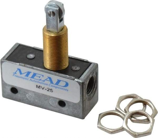 Mead - 0.11 CV Rate, 3 Way Pilot Air Valve - Roller Plunger Actuator - Eagle Tool & Supply