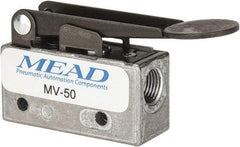 Mead - 0.11 CV Rate, 3 Way Pilot Air Valve - Fingertip Lever Actuator - Eagle Tool & Supply