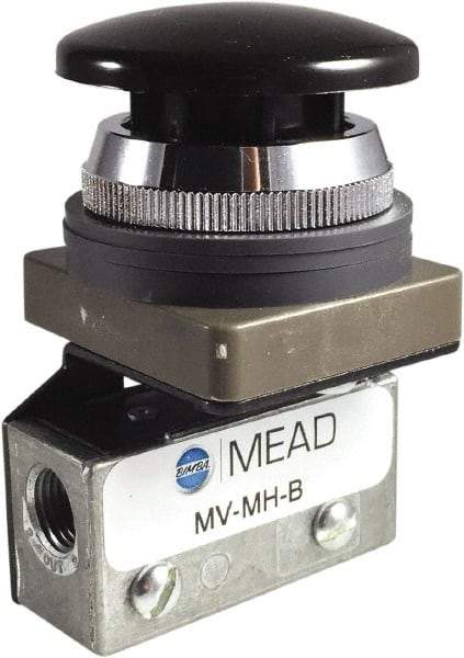 Mead - 0.11 CV Rate, 3 Way Pilot Air Valve - Mushroom Head Actuator - Eagle Tool & Supply