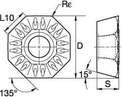 Kennametal - ODPT5352 GP Grade KC725M Carbide Milling Insert - TiN/TiCN/TiN Finish, 7/32" Thick, 5/8" Inscribed Circle, 0.79mm Corner Radius - Eagle Tool & Supply