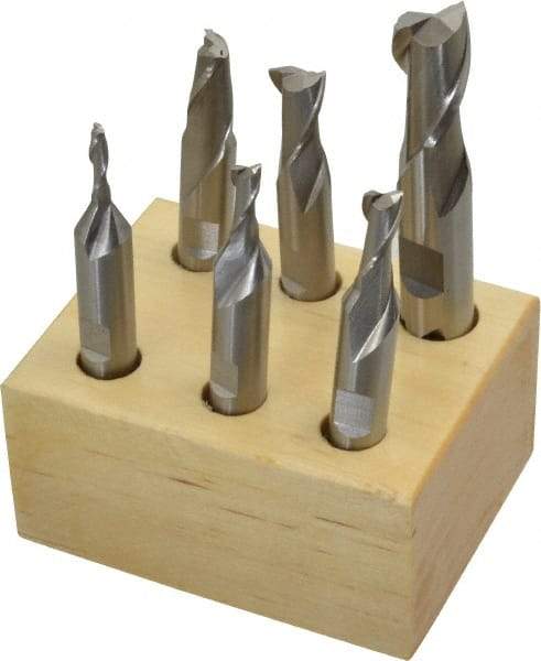 Interstate - 1/8 to 1/2", 2 Flute Square End Mill Set - Uncoated, High Speed Steel, Double End, 3/8, 1/2" Shank Diam, Centercutting - Eagle Tool & Supply