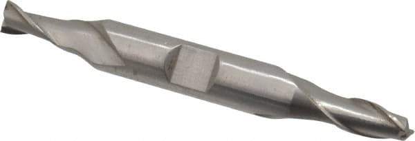Interstate - 1/4", 1/2" LOC, 3/8" Shank Diam, 3-1/8" OAL, 2 Flute, High Speed Steel Square End Mill - Double End, Uncoated, Spiral Flute, 30° Helix, Centercutting, Right Hand Cut, Right Hand Flute - Eagle Tool & Supply