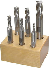 Interstate - 1/8 to 1/2", 4 Flute Square End Mill Set - Uncoated, High Speed Steel, Double End, 3/8, 1/2" Shank Diam, Centercutting - Eagle Tool & Supply