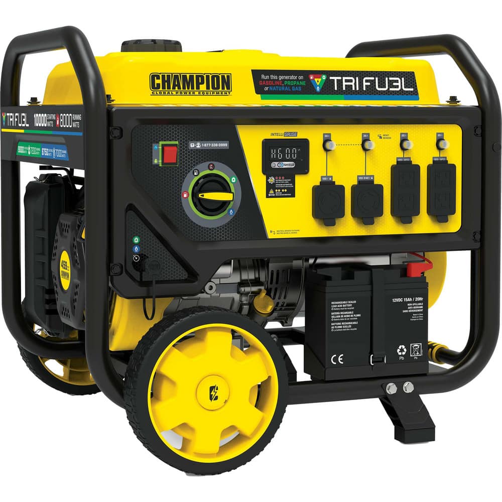 Portable Power Generators; Fuel Type: Gasoline; Liquid Propane (LP); Natural Gas; Starting Method: Electric; Recoil; Running Watts: 8000; Engine Size (L): 459 Cc; Run Time Half Load: 12.5 hr; Number Of Outlets: 6.000; Generator Outlet Type: 120/240V 30A L