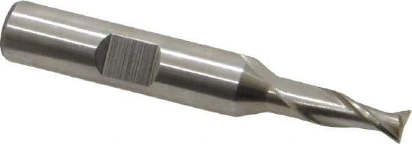Interstate - 7/32", 1/2" LOC, 3/8" Shank Diam, 2-3/8" OAL, 2 Flute, High Speed Steel Square End Mill - Single End, Uncoated, Spiral Flute, 30° Helix, Centercutting, Right Hand Cut, Right Hand Flute - Eagle Tool & Supply