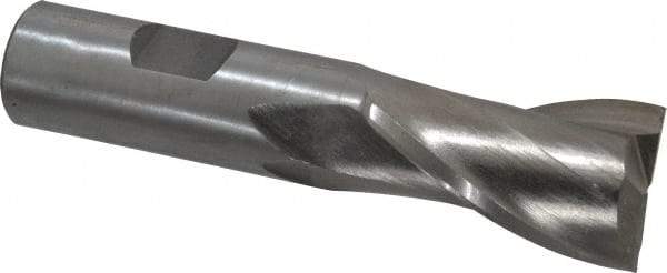Interstate - 15/16", 1-1/2" LOC, 3/4" Shank Diam, 3-3/4" OAL, 2 Flute, High Speed Steel Square End Mill - Single End, Uncoated, Spiral Flute, 30° Helix, Centercutting, Right Hand Cut, Right Hand Flute - Eagle Tool & Supply