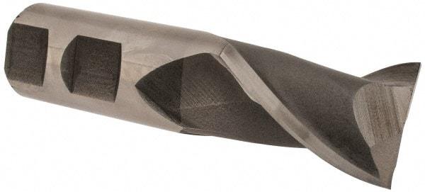 Interstate - 1-1/8", 1-5/8" LOC, 1" Shank Diam, 4-1/8" OAL, 2 Flute, High Speed Steel Square End Mill - Single End, Uncoated, Spiral Flute, 30° Helix, Centercutting, Right Hand Cut, Right Hand Flute - Eagle Tool & Supply