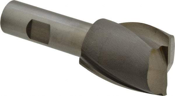 Interstate - 1-3/8", 1-5/8" LOC, 3/4" Shank Diam, 3-7/8" OAL, 2 Flute, High Speed Steel Square End Mill - Single End, Uncoated, Spiral Flute, 30° Helix, Centercutting, Right Hand Cut, Right Hand Flute - Eagle Tool & Supply