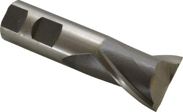 Interstate - 1-3/8", 1-5/8" LOC, 1" Shank Diam, 4-1/8" OAL, 2 Flute, High Speed Steel Square End Mill - Single End, Uncoated, Spiral Flute, 30° Helix, Centercutting, Right Hand Cut, Right Hand Flute - Eagle Tool & Supply