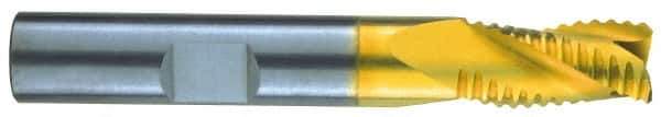 RobbJack - 1/2" Diam, Fine Pitch, 5/8" LOC, 3 Flute Solid Carbide Roughing Square End Mill - TiN Finish, 3" OAL, 1/2" Shank Diam, Single End, Centercutting, 30° Helix - Eagle Tool & Supply