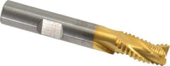 RobbJack - 3/8" Diam, Fine Pitch, 5/8" LOC, 3 Flute Solid Carbide Roughing Square End Mill - TiN Finish, 2-1/2" OAL, 3/8" Shank Diam, Single End, Centercutting, 30° Helix - Eagle Tool & Supply
