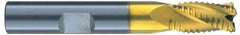 RobbJack - 1/2" Diam, Fine Pitch, 5/8" LOC, 4 Flute Solid Carbide Roughing Square End Mill - TiN Finish, 3" OAL, 1/2" Shank Diam, Single End, Centercutting, 30° Helix - Eagle Tool & Supply