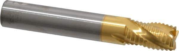 RobbJack - 7/16" Diam, Fine Pitch, 5/8" LOC, 4 Flute Solid Carbide Roughing Square End Mill - TiN Finish, 2-3/4" OAL, 7/16" Shank Diam, Single End, Centercutting, 30° Helix - Eagle Tool & Supply