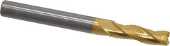RobbJack - 1/4" Diam, Fine Pitch, 3/4" LOC, 3 Flute Solid Carbide Roughing Square End Mill - TiN Finish, 2-1/2" OAL, 1/4" Shank Diam, Single End, Centercutting, 30° Helix - Eagle Tool & Supply