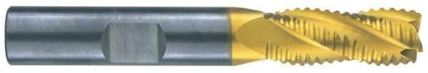 RobbJack - 1" Diam, Fine Pitch, 2-1/2" LOC, 4 Flute Solid Carbide Roughing Square End Mill - TiCN Finish, 5" OAL, 1" Shank Diam, Single End, Centercutting, 30° Helix - Eagle Tool & Supply