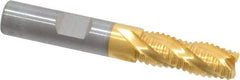 RobbJack - 3/8" Diam, Fine Pitch, 7/8" LOC, 4 Flute Solid Carbide Roughing Square End Mill - TiN Finish, 2-1/2" OAL, 3/8" Shank Diam, Single End, Centercutting, 30° Helix - Eagle Tool & Supply