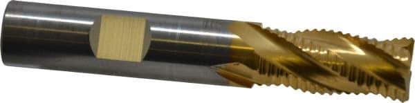 RobbJack - 1/2" Diam, Fine Pitch, 1" LOC, 4 Flute Solid Carbide Roughing Square End Mill - TiN Finish, 3" OAL, 1/2" Shank Diam, Single End, Centercutting, 30° Helix - Eagle Tool & Supply
