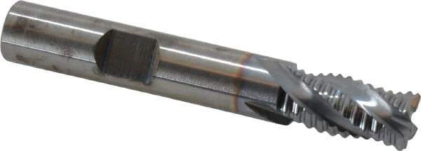 RobbJack - 3/8" Diam, Fine Pitch, 5/8" LOC, 4 Flute Solid Carbide Roughing Square End Mill - TiCN Finish, 2-1/2" OAL, 3/8" Shank Diam, Single End, Centercutting, 30° Helix - Eagle Tool & Supply
