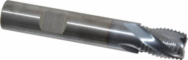 RobbJack - 1/2" Diam, Fine Pitch, 5/8" LOC, 4 Flute Solid Carbide Roughing Square End Mill - TiCN Finish, 3" OAL, 1/2" Shank Diam, Single End, Centercutting, 30° Helix - Eagle Tool & Supply