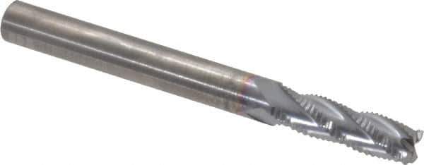 RobbJack - 1/4" Diam, Fine Pitch, 3/4" LOC, 4 Flute Solid Carbide Roughing Square End Mill - TiCN Finish, 2-1/2" OAL, 1/4" Shank Diam, Single End, Centercutting, 30° Helix - Eagle Tool & Supply