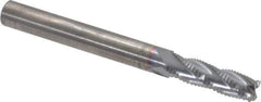 RobbJack - 1/4" Diam, Fine Pitch, 3/4" LOC, 4 Flute Solid Carbide Roughing Square End Mill - TiCN Finish, 2-1/2" OAL, 1/4" Shank Diam, Single End, Centercutting, 30° Helix - Eagle Tool & Supply