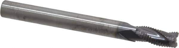 RobbJack - 1/4" Diam, Fine Pitch, 1/2" LOC, 3 Flute Solid Carbide Roughing Square End Mill - AlTiN Finish, 2-1/2" OAL, 1/4" Shank Diam, Single End, Centercutting, 30° Helix - Eagle Tool & Supply