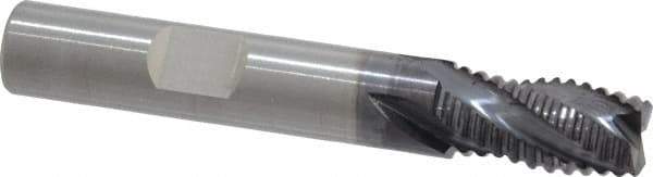 RobbJack - 3/8" Diam, Fine Pitch, 5/8" LOC, 4 Flute Solid Carbide Roughing Square End Mill - AlTiN Finish, 2-1/2" OAL, 3/8" Shank Diam, Single End, Centercutting, 30° Helix - Eagle Tool & Supply