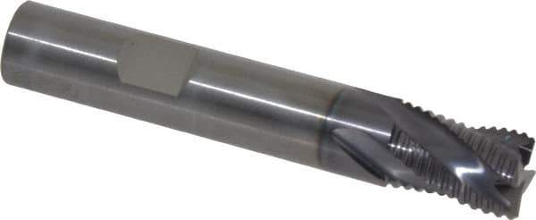 RobbJack - 1/2" Diam, Fine Pitch, 5/8" LOC, 4 Flute Solid Carbide Roughing Square End Mill - AlTiN Finish, 3" OAL, 1/2" Shank Diam, Single End, Centercutting, 30° Helix - Eagle Tool & Supply