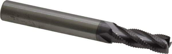 RobbJack - 9/32" Diam, Fine Pitch, 3/4" LOC, 4 Flute Solid Carbide Roughing Square End Mill - AlTiN Finish, 2-1/2" OAL, 5/16" Shank Diam, Single End, Centercutting, 30° Helix - Eagle Tool & Supply
