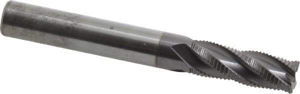 RobbJack - 5/16" Diam, Fine Pitch, 13/16" LOC, 4 Flute Solid Carbide Roughing Square End Mill - AlTiN Finish, 2-1/2" OAL, 5/16" Shank Diam, Single End, Centercutting, 30° Helix - Eagle Tool & Supply
