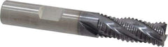 RobbJack - 3/8" Diam, Fine Pitch, 7/8" LOC, 4 Flute Solid Carbide Roughing Square End Mill - AlTiN Finish, 2-1/2" OAL, 3/8" Shank Diam, Single End, Centercutting, 30° Helix - Eagle Tool & Supply