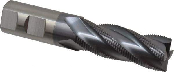 RobbJack - 1" Diam, Fine Pitch, 2-1/2" LOC, 4 Flute Solid Carbide Roughing Square End Mill - AlTiN Finish, 5" OAL, 1" Shank Diam, Single End, Centercutting, 30° Helix - Eagle Tool & Supply