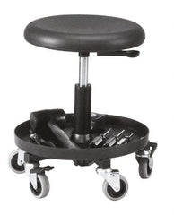 Bevco - 16 to 20-1/4" Hight Maintenance Repair Utility Stool with 16" Plastic Storage Tray - Polyurethane Seat, Black, Five 3" Rubber Wheel Casters - Eagle Tool & Supply