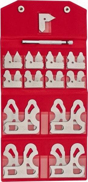 SPI - 25 Piece, 1/64 to 1/2 Inch Radius, Stainless Steel Radius Gage Set - Satin Chrome Coated - Eagle Tool & Supply