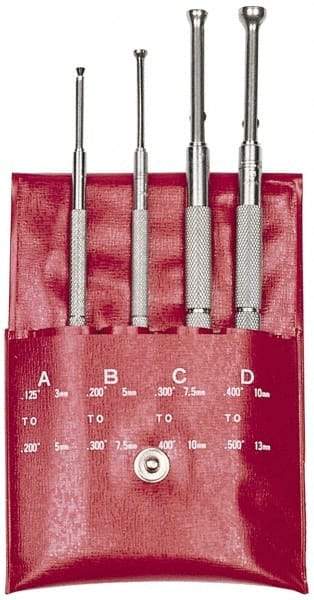 SPI - 1/8 to 1/2 Inch Measurement, 0.8800, 1.2000 and 1.6000 Inch Gage Depth, Small Hole Gage Set - Half Ball, Satin Chrome Coated, Includes Pouch - Eagle Tool & Supply