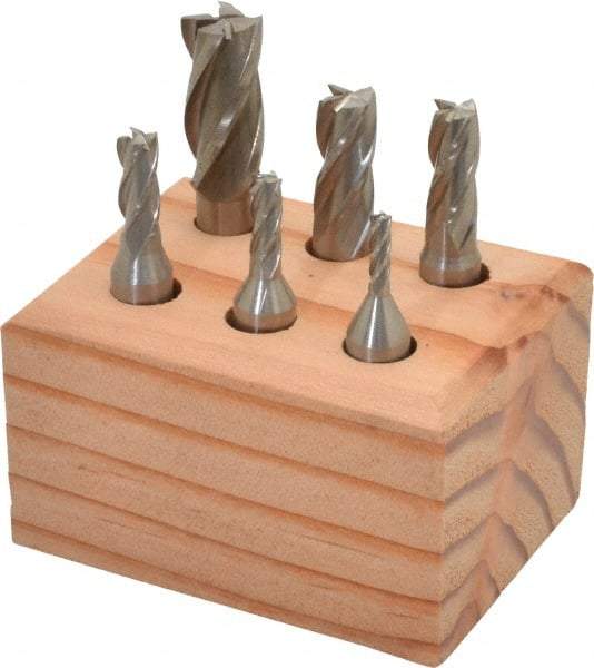 Interstate - 1/8 to 1/2", 4 Flute Square End Mill Set - Uncoated, High Speed Steel, Single End, 3/8" Shank Diam, Centercutting - Eagle Tool & Supply