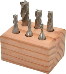 Interstate - 1/8 to 1/2", 4 Flute Square End Mill Set - Uncoated, High Speed Steel, Single End, 3/8" Shank Diam, Centercutting - Eagle Tool & Supply