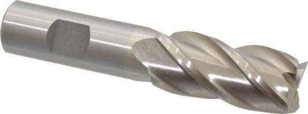 Interstate - 7/8", 1-7/8" LOC, 3/4" Shank Diam, 4-1/8" OAL, 4 Flute, High Speed Steel Square End Mill - Single End, Uncoated, Spiral Flute, 30° Helix, Right Hand Cut, Right Hand Flute - Eagle Tool & Supply