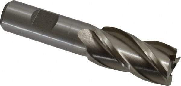 Interstate - 15/16", 1-7/8" LOC, 3/4" Shank Diam, 4-1/8" OAL, 4 Flute, High Speed Steel Square End Mill - Single End, Uncoated, Spiral Flute, 30° Helix, Right Hand Cut, Right Hand Flute - Eagle Tool & Supply